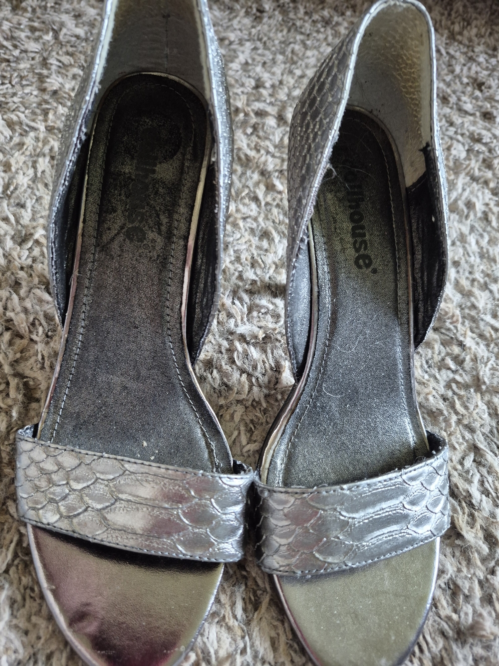 Dollhouse Metallic Silver D’Orsay Open-Toe Heels
